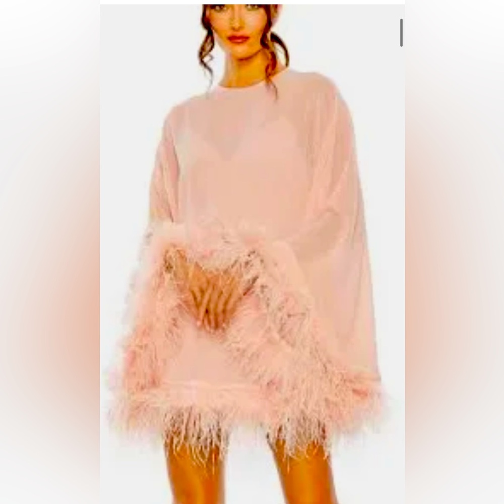 Mac Duggal style 11622 trapeze feather trim mini dress